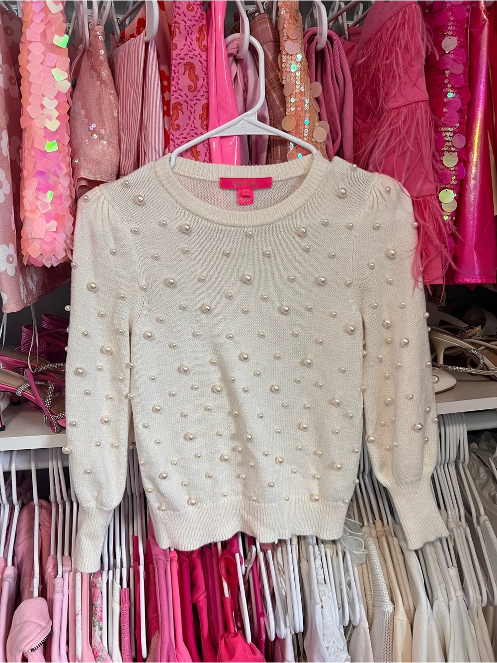 Lilly Pulitzer Cream Pearl-Embellished Crewneck Sweater